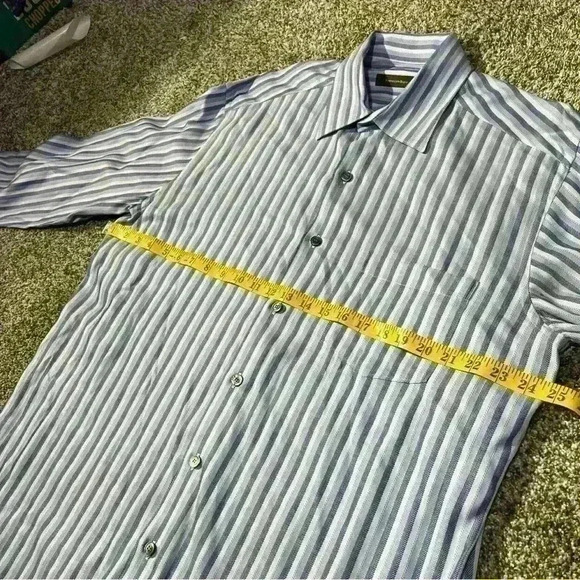 Ermenegildo Zegna Shirt Men's XL Blue/White Long Sleeve Striped Button Down - Picture 4 of 11